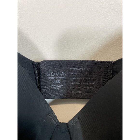 Soma Perfect Coverage 36D Black Underwire Bra Adjustable Straps Comfort - Picture 2 of 5
